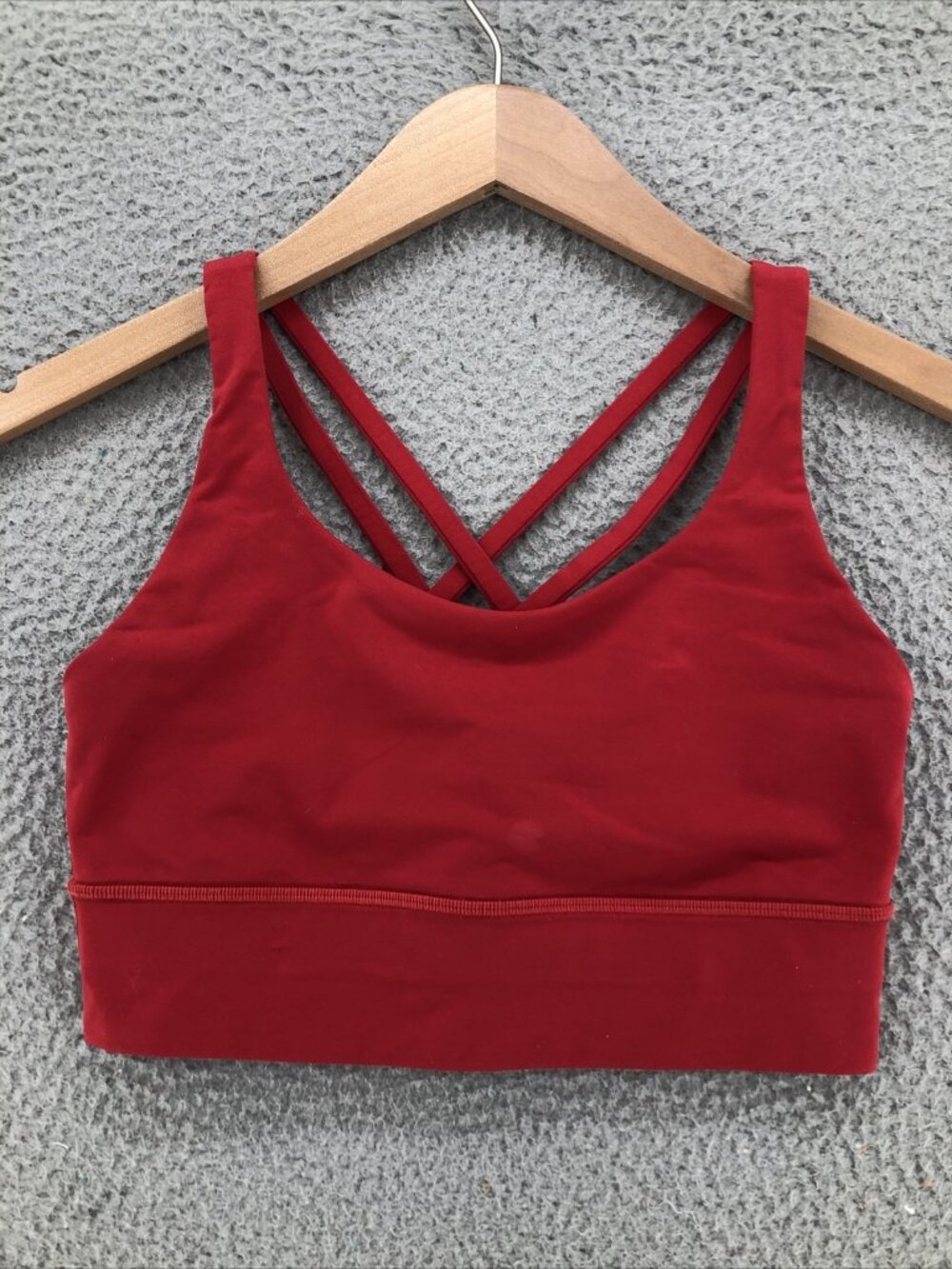 Lululemon Energy Bra Long Line Womens 6 Dark Red Crossback Lattice Straps Knit